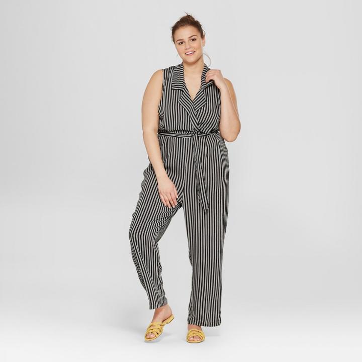 Women's Plus Size Striped Sleeveless Jumpsuit - Who What Wear Black/white X