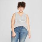 Women's Plus Size Striped Henley Tank - Universal Thread White/navy