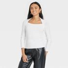 Women's Long Sleeve Slim Fit Square Neck Bolero Top - A New Day White