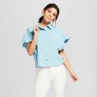 Women's Ruffle Sleeve Button-down Shirt - Universal Thread Blue