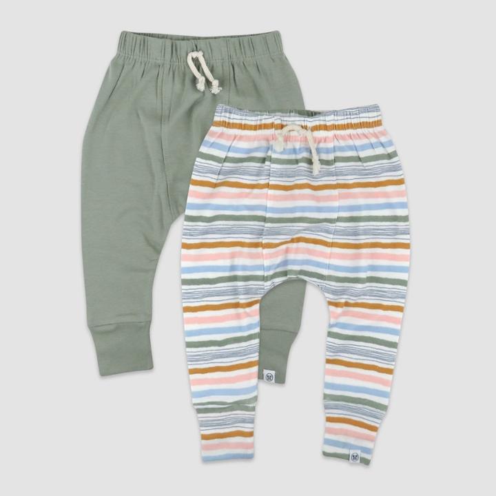 Honest Baby 2pk Organic Cotton Hand Drawn Nature Stripe Pants - Blue Newborn