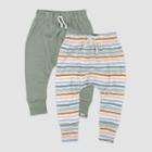 Honest Baby 2pk Organic Cotton Hand Drawn Nature Stripe Pants - Blue Newborn