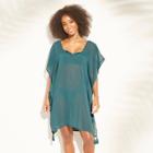 Women's Lattice Back Chiffon Kaftan Cover Up Dress - Kona Sol Teal Green