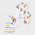 Toddler Boys' 4pc Bluey Striped Snug Fit Pajama Set - White