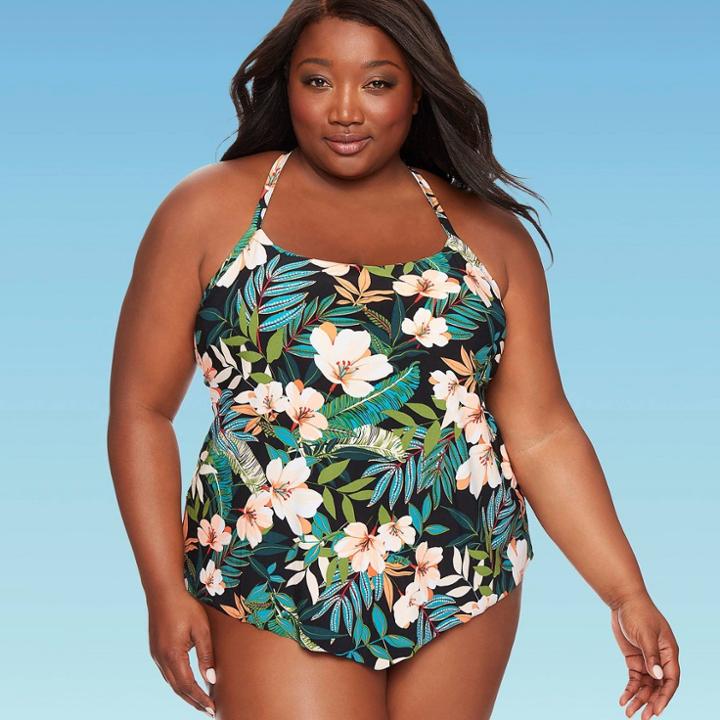 Women's Plus Size Slimming Control Drapped Front Tankini Top - Dreamsuit By Miracle Brands 16w, Women's,