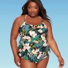 Women's Plus Size Slimming Control Drapped Front Tankini Top - Dreamsuit By Miracle Brands 16w, Women's,