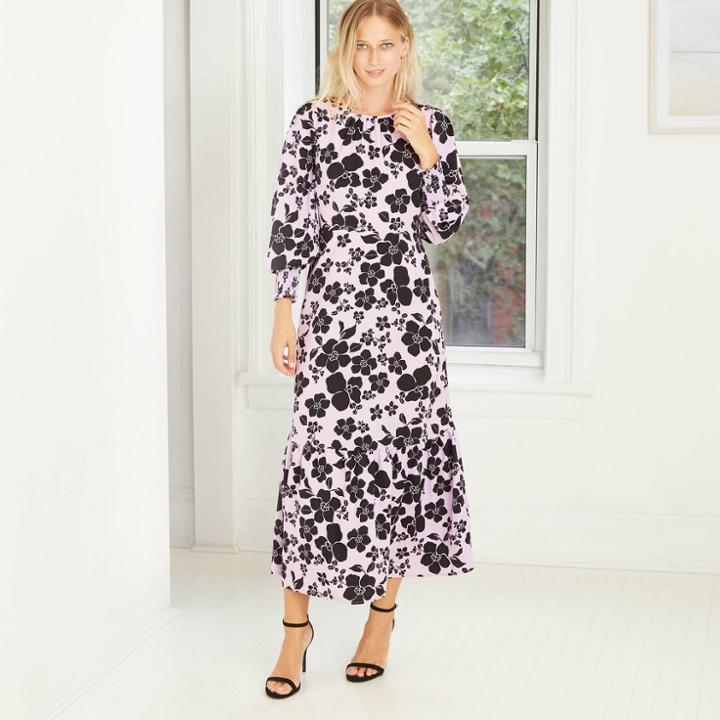 Women's Floral Print Puff Long Sleeve Dress - Who What Wear Purple