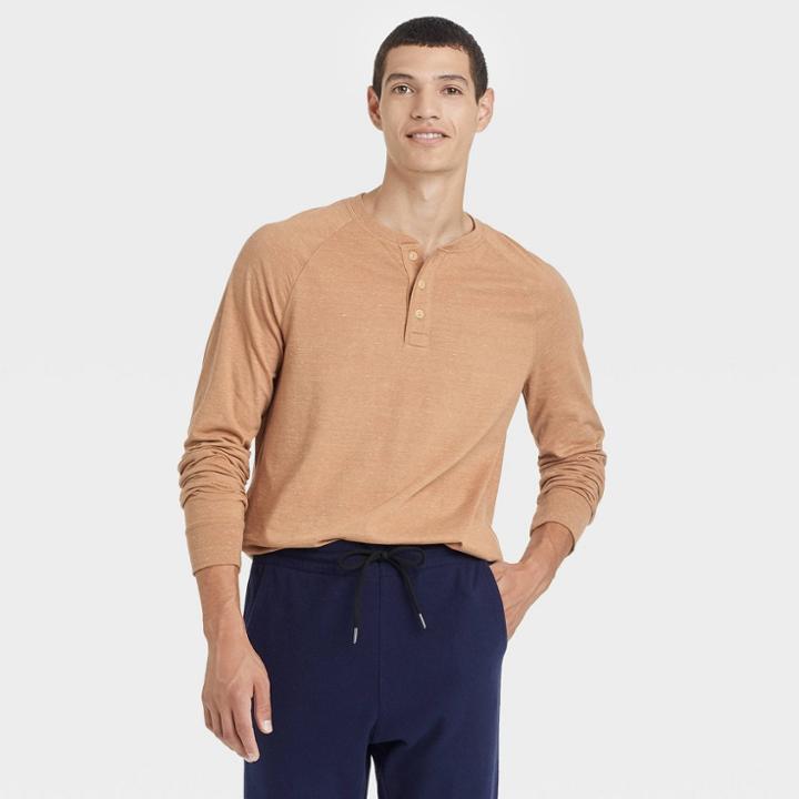 Men's Regular Fit Long Sleeve Henley T-shirt - Goodfellow & Co Tan