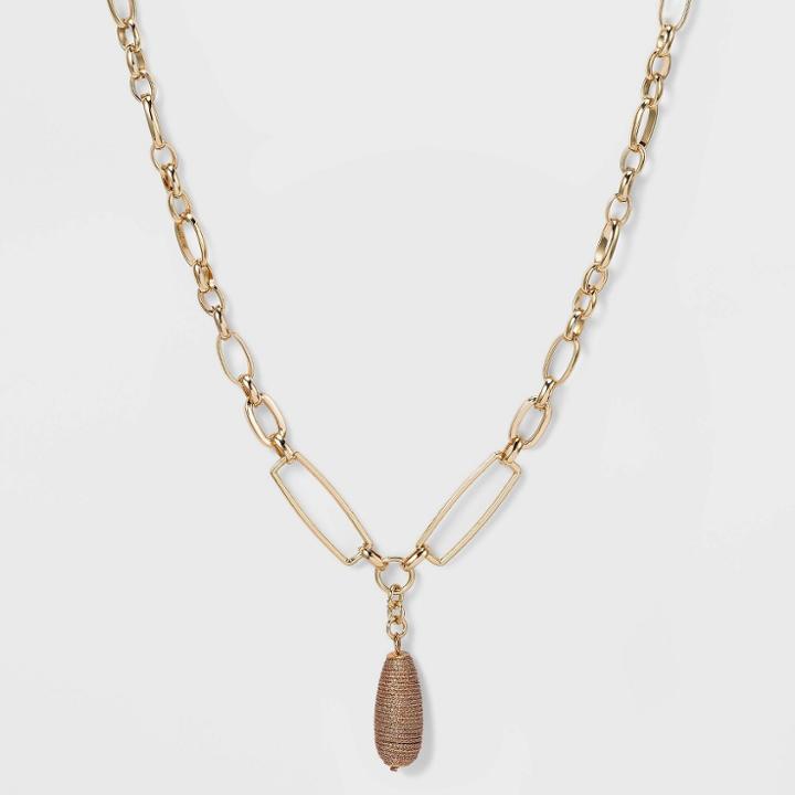 Linked Chain And Thread Wrapped Teardrop Pendant Necklace - A New Day Rust, Red