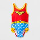 Warner Brothers Toddler Girls' Dc Comics Wonder Woman One Piece Swimsuit - Red