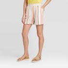 Women's Striped Mid-rise Linen Pull-on Shorts - A New Day Xs, Women's,