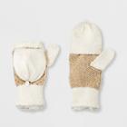 Isotoner Women's Recycled Yarn Fleece Lined Flip-top Patterned Mitten - White, Black