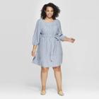 Women's Plus Size Striped Long Sleeve Square Neck Dress - Universal Thread Blue