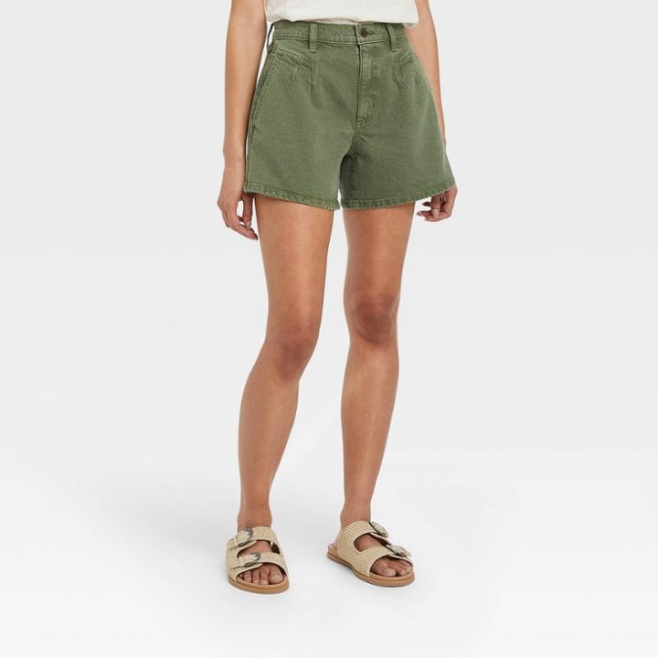 Women's High-rise A-line Midi Jean Shorts - Universal Thread Olive Green