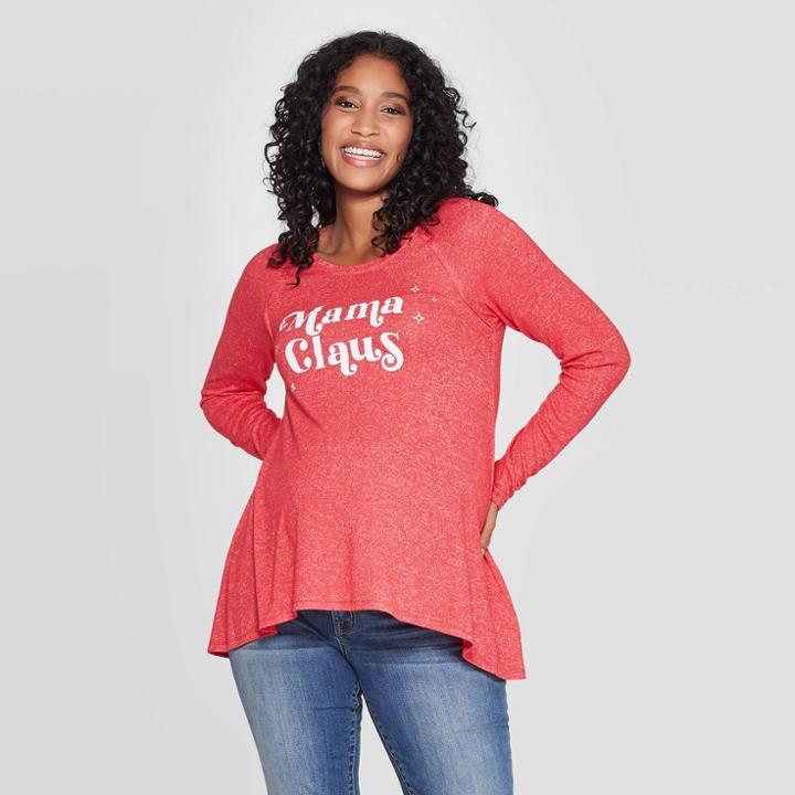 Maternity Long Sleeve Trapeze Mama Claus Sweatshirt - Isabel Maternity By Ingrid & Isabel Red