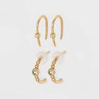 14k Gold Plated Beaded Hoop Cubic Zirconia Earrings - A New Day