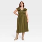 Women's Plus Size Flutter Sleeveless Embroidered Dress - Universal Thread Green