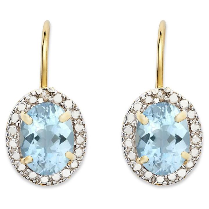 Target 2.20 Carat Tw Oval-cut Aqua Topaz And Diamond Accent Leverback Earrings Gold Plated (ij-i2-i3) (march), Girl's
