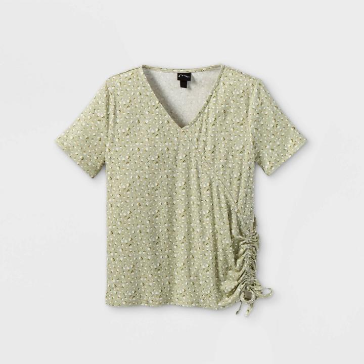 Girls' Wrap Short Sleeve T-shirt - Art Class Green Floral