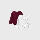 Toddler Girls' 2pk Long Sleeve Heart And Sparkle T-shirt - Cat & Jack Navy/cream/burgundy 12m, Red/ivory/blue