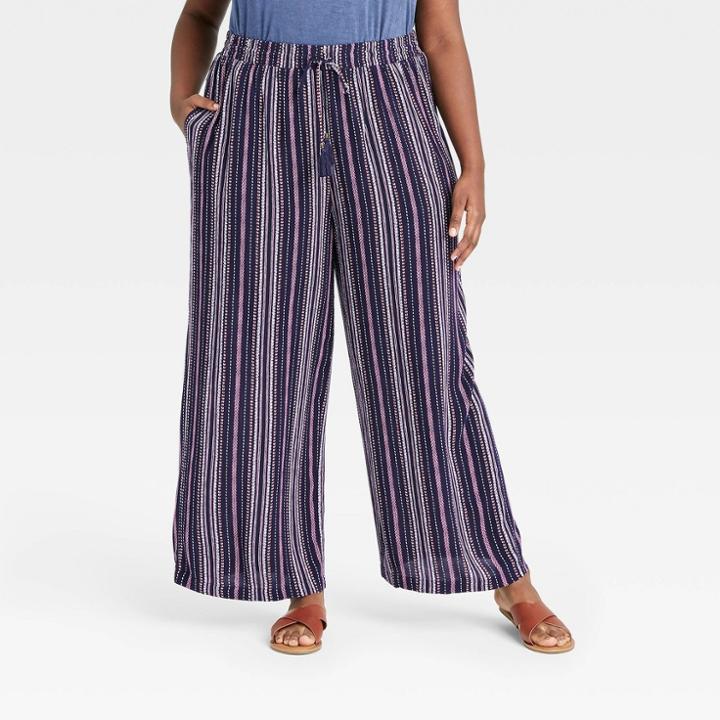 Women's Plus Size Printed Wide Leg Pants - Knox Rose Navy