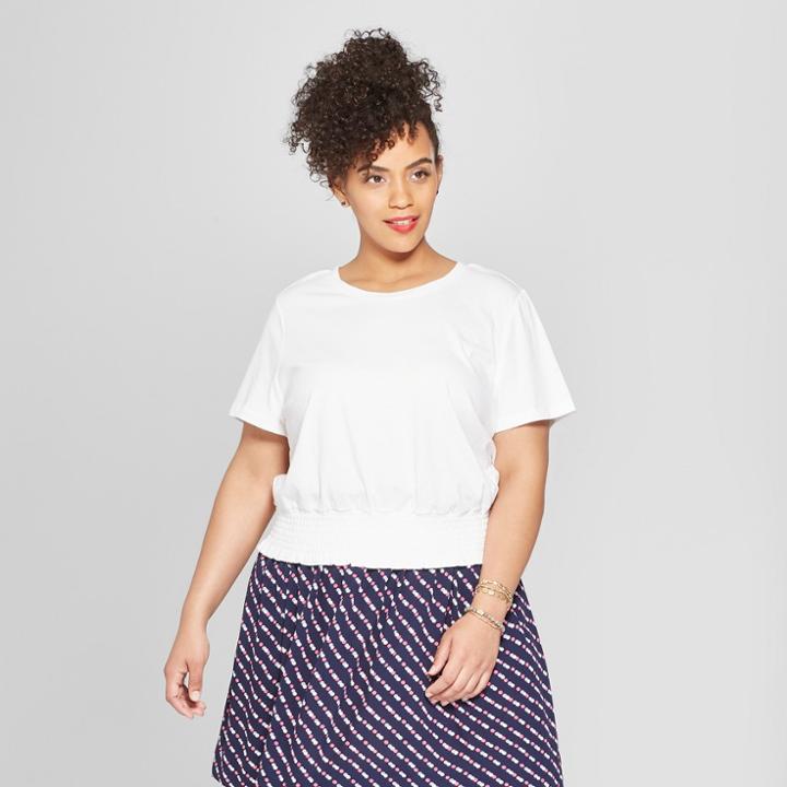 Women's Plus Size Short Sleeve Smocked Crop T-shirt - Who What Wear White X