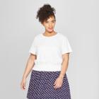 Women's Plus Size Short Sleeve Smocked Crop T-shirt - Who What Wear White X