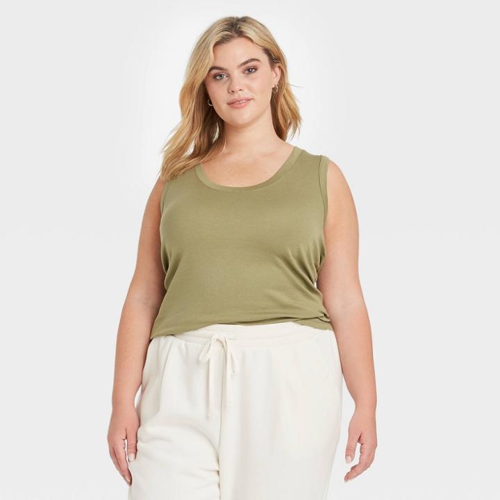 Women's Plus Size Slim Fit Tank Top - A New Day Olive