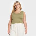 Women's Plus Size Slim Fit Tank Top - A New Day Olive