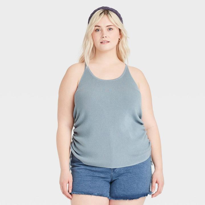 Women's Plus Size Tie Side U-neck Sweater Tank - Universal Thread Blue