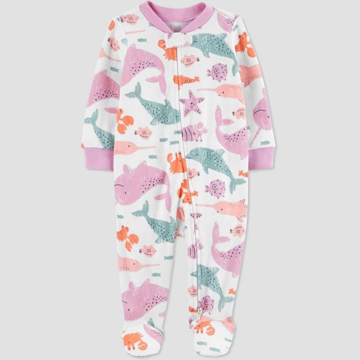 Baby Girls' Sea Animals Footed Pajama - Just One You Made By Carter's Newborn, Blue
