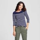 Women's Striped 3/4 Sleeve Boatneck T-shirt - A New Day Navy/white