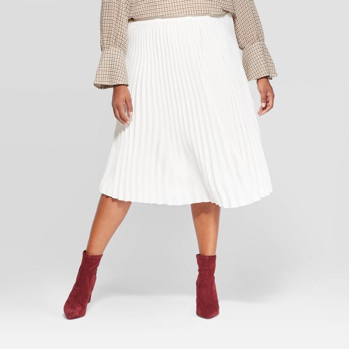 Women's Plus Size High-rise Pleated Skirt - A New Day Cream X, Women's, Ivory