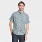 Men's Pineapple Print Standard Fit Stretch Poplin Short Sleeve Button-down Shirt - Goodfellow & Co Xavier Navy