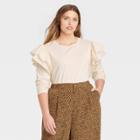 Women's Plus Size Ruffle Long Sleeve Knit Top - Who What Wear Cream