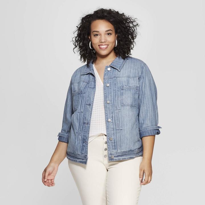 Women's Plus Size Pleated Denim Jacket - Universal Thread