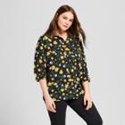 Women's Plus Size Long Sleeve Silky Button-up Blouse - Who What Wear Black Floral