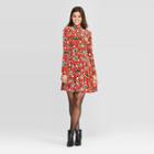 Women's Long Sleeve Car/tree Holiday A-line Dress - Born Famous (juniors') - Red