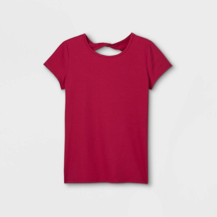 Girls' Short Sleeve Keyhole Back Gym T-shirt - All In Motion Cranberry