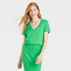 Women's Short Sleeve V-neck T-shirt - A New Day Green
