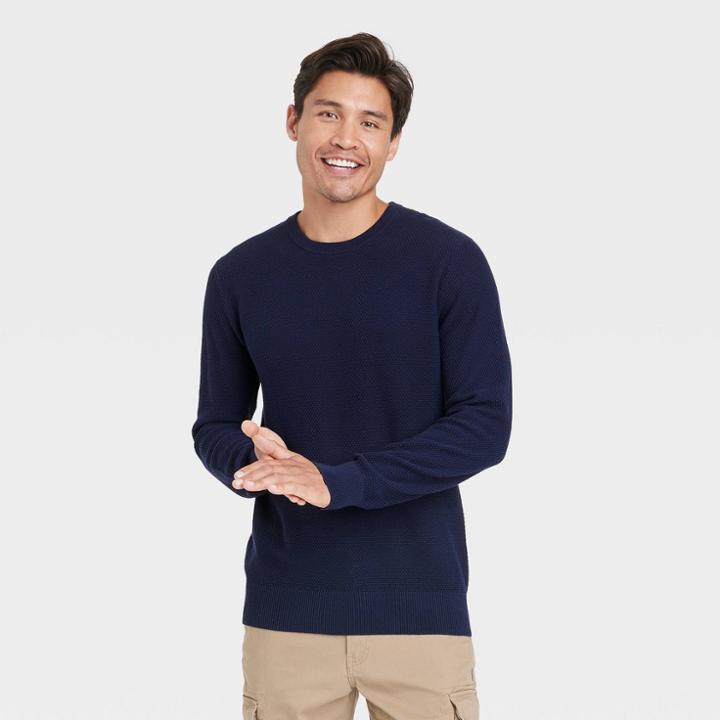 Men's Crew Neck Pullover - Goodfellow & Co Navy Blue