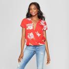 Women's Floral Print Short Sleeve Cross Front Top - Lily Star (juniors') Red
