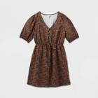 Women's Plus Size Leopard Print Short Sleeve Linen Dress - Ava & Viv Black X