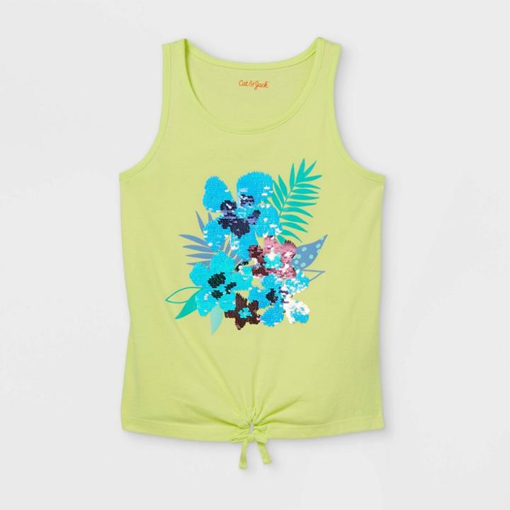 Girls' Tropical Flowers Flip Sequin Tank Top - Cat & Jack Yellow