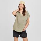Women's Short Sleeve Knit Camp Shirt - Universal Thread Olive (green)