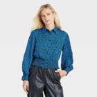 Women's Bishop Long Sleeve Button-down Shirt - Who What Wear Blue Floral