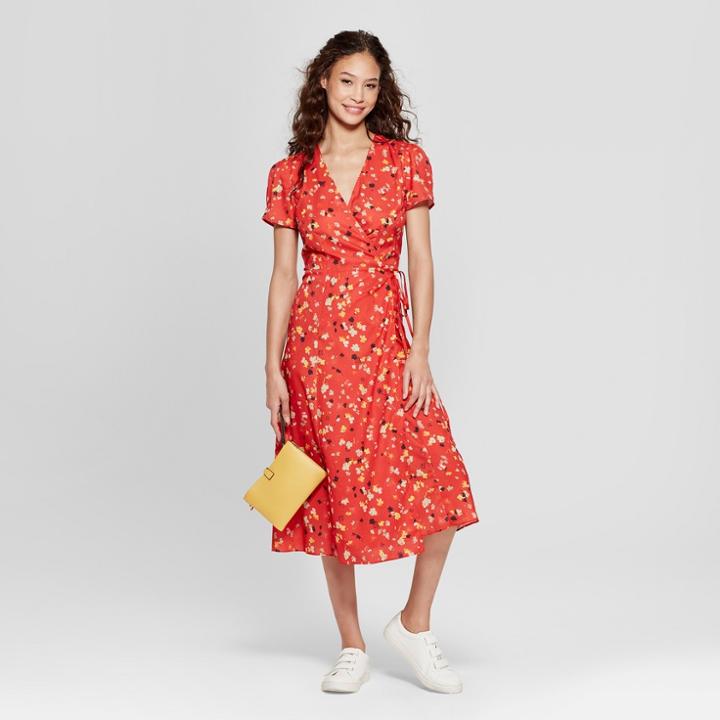 Women's Floral Print Wrap Midi Dress - K By Kersh Red
