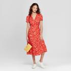 Women's Floral Print Wrap Midi Dress - K By Kersh Red
