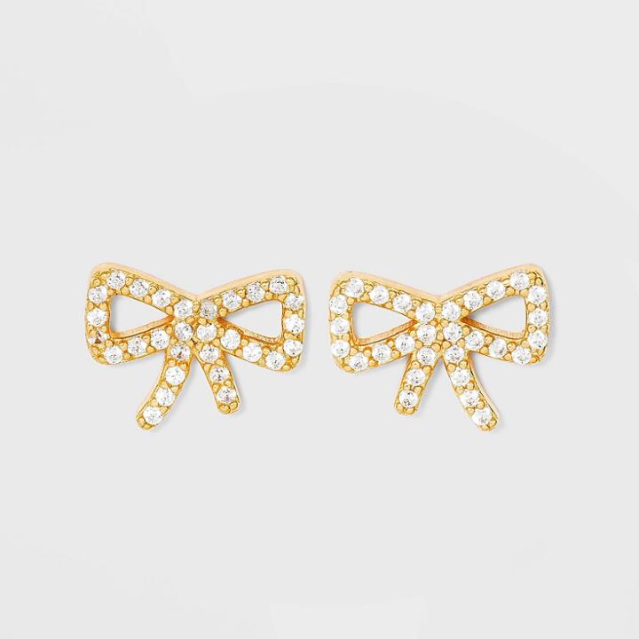 Sugarfix By Baublebar Crystal Bow Delicate 14k Stud Earrings - Gold