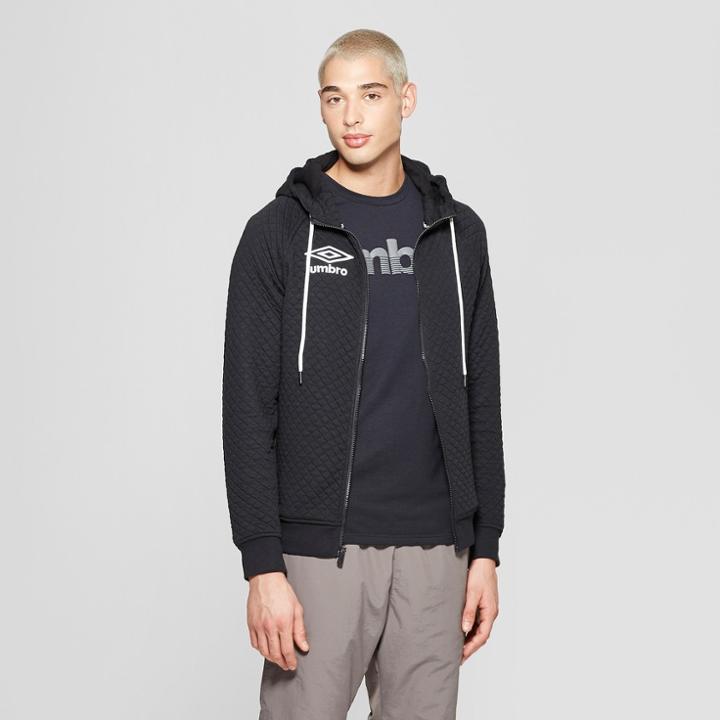 Umbro Men's Quilted Fleece Full Zip Hoodie - Black